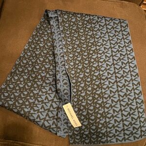 Michael Kors Blue and Brown Logo Knit Scarf
